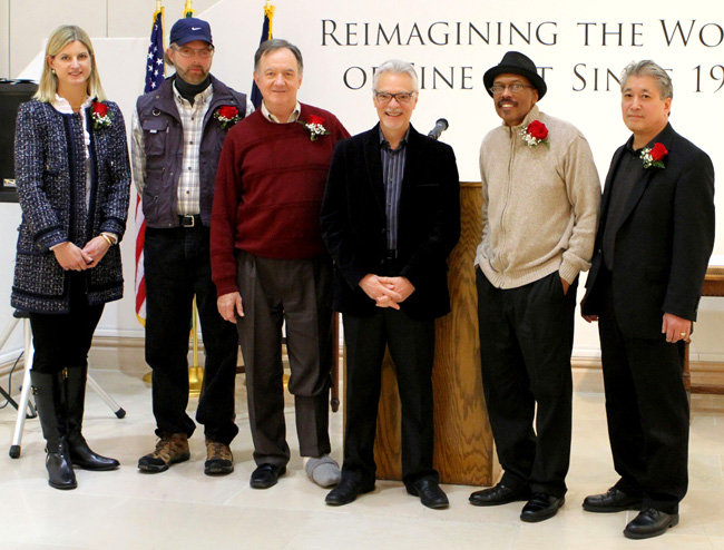 Last year's five finalists attended a finale event and exhibit at Park West Gallery. Left to right: Weatherly Stroh, Pat McManus, Victory Pytko,  Park West Gallery's Morris Shapiro, Henry Heading and Kim Fujiwara.