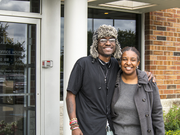 Saba Gabriel and Robert Foster outside CBS radio Park West Gallery Foundation