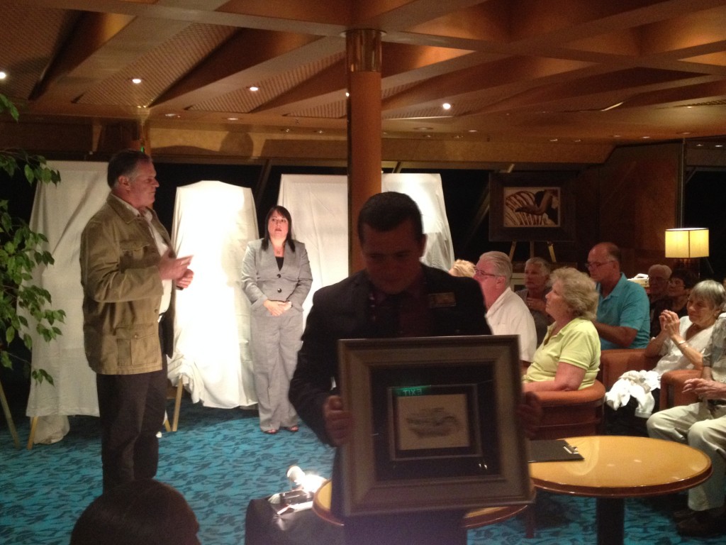 Andrew Bone speaks with guests on the ms Rotterdam