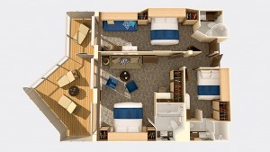 An overhead view of a family-connected cabin in the Quantum of the Seas. Image courtesy of Royal Caribbean.