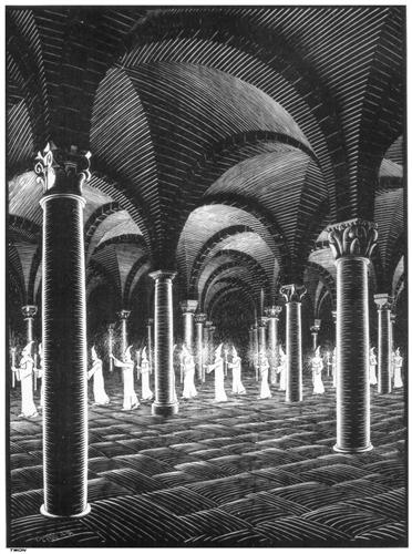 "Procession in Crypt" by M. C. Escher