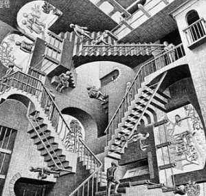 M. C. Escher's "Relativity." Image courtesy of Wikipedia