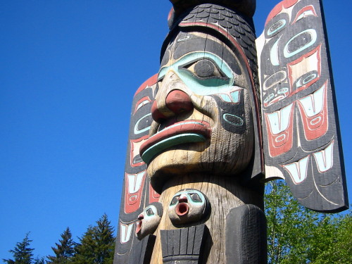 Detail of an intricate totem pole carving. Photo credit: Jeremy Keith