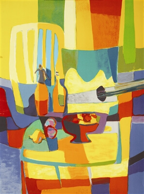 Colorful abstract lithograph by Marcel Mouly