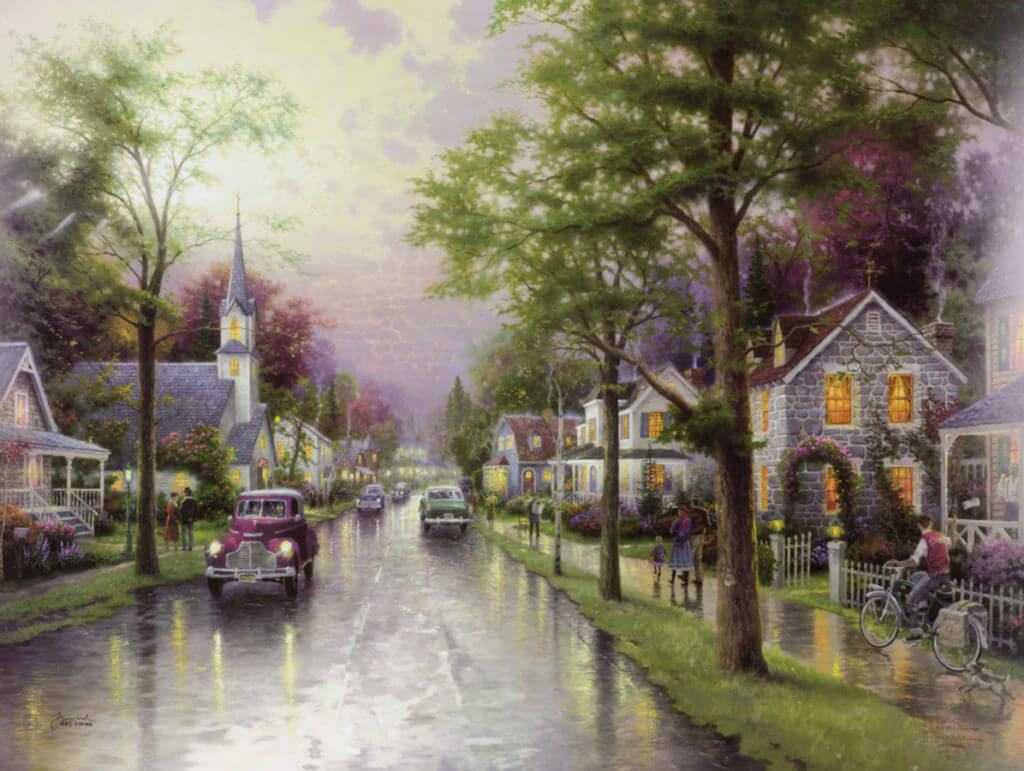 "Hometown Morning" (2000) Thomas Kinkade.