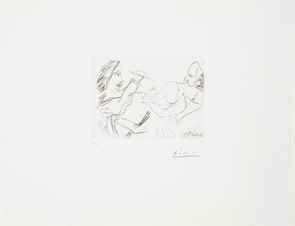 "Peintre et Modele sur un Lit" (1968). Etching from Pablo Picasso's 347 Series.