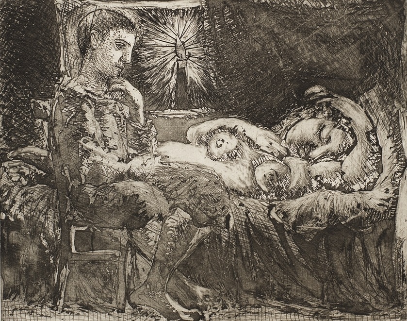 "Garcon et Dormeuse a la Chandelle" (1934). Etching from Picasso's Vollard Suite.