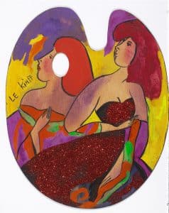 Acrylic on wood painting of two women by Linda LeKinff