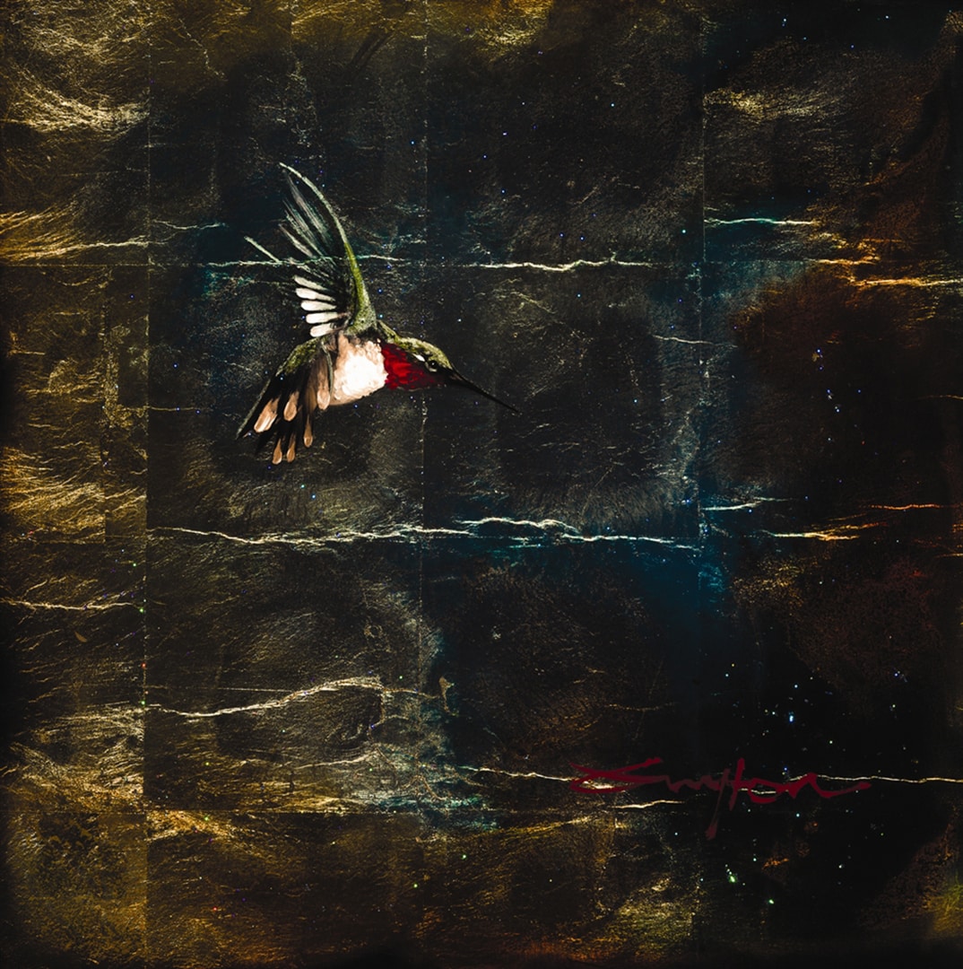 hummingbird painted on gold leaf by Patrick Guyton