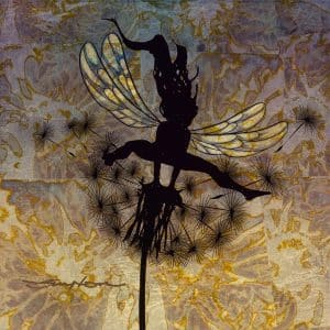 Fairy painted on gold leaf by Patrick Guyton