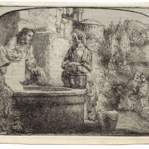 “Christ and the Woman of Samaria: Among Ruins” (1634), Rembrandt Van Rijn. A 20th/21st Century impression from the "Millennium Collection," printed by master printer, Marjorie Van Dyke.