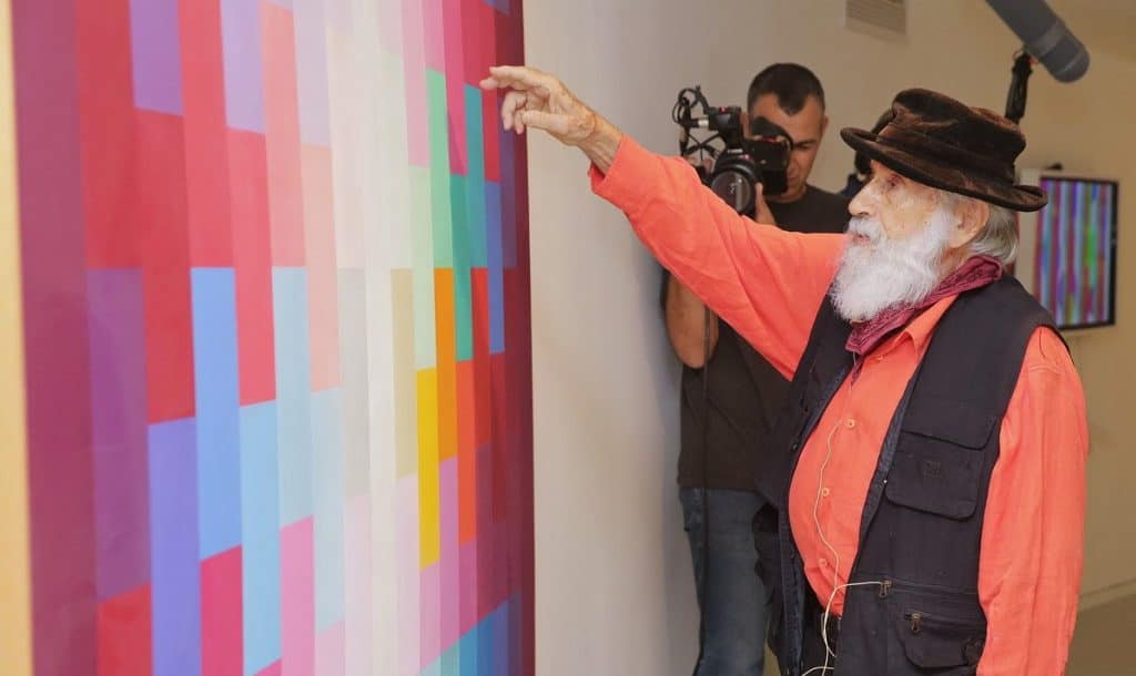 Yaacov Agam giving a tour of YAMA (Photo by Shooka Cohen)
