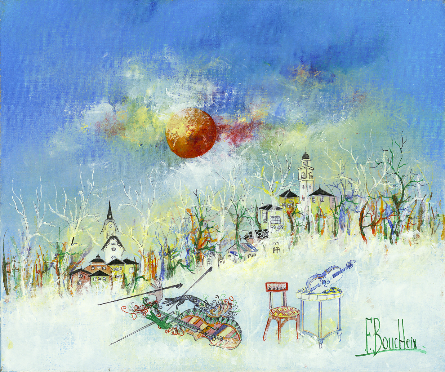 "J'Attends un Violoniste" (2011), Francois Boucheix, Park West Gallery Winter Art
