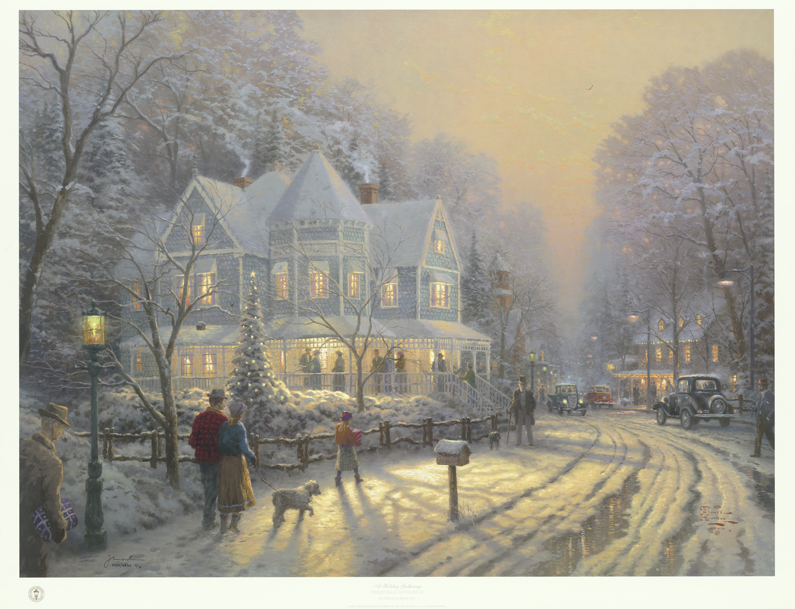 "Holiday Gathering" (1998), Thomas Kinkade, Park West Gallery Winter Art