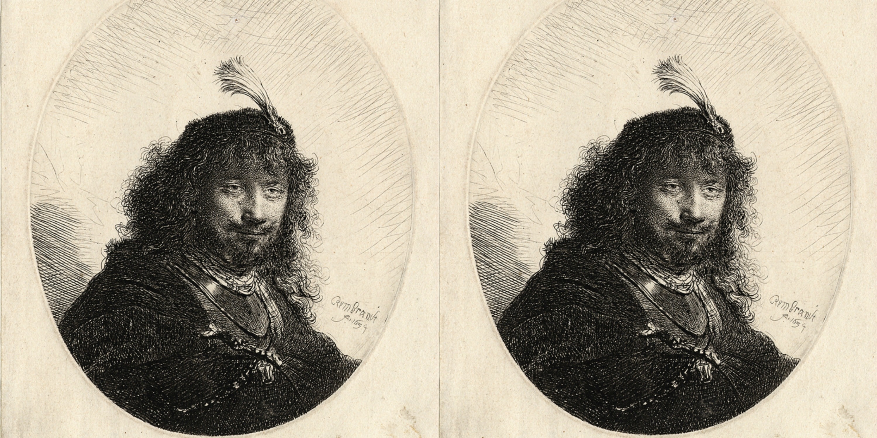 Etching, "Self-Portrait with Plumed Cap and Lowered Sabre" (1634), Rembrandt Van Rijn