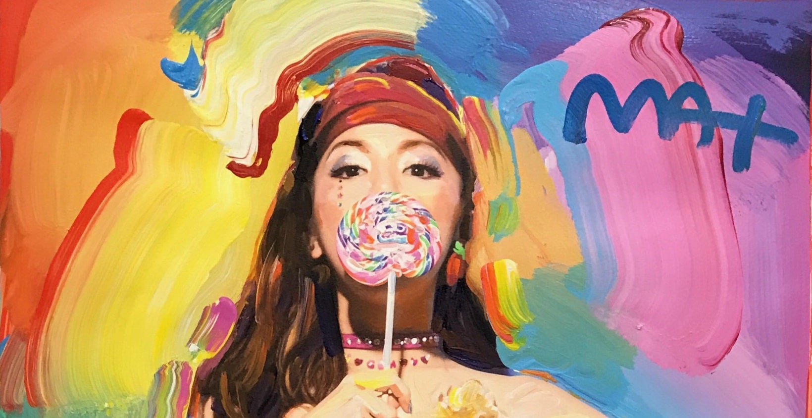 Close-up of original G.E.M. portrait by Peter Max, Park West Gallery