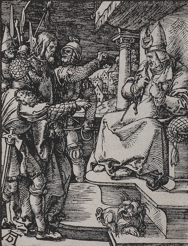 "Christ Before Caiaphas" (c. 1508-1510), Albrecht Dürer, woodcut from "The Small Passion"