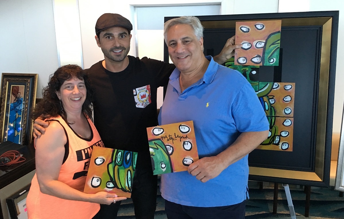 When Gloria (left) and Steve Miller (right) met artist Lebo (center) during their 2016 Asia cruise to China and Japan, they formed an immediate connection with him.