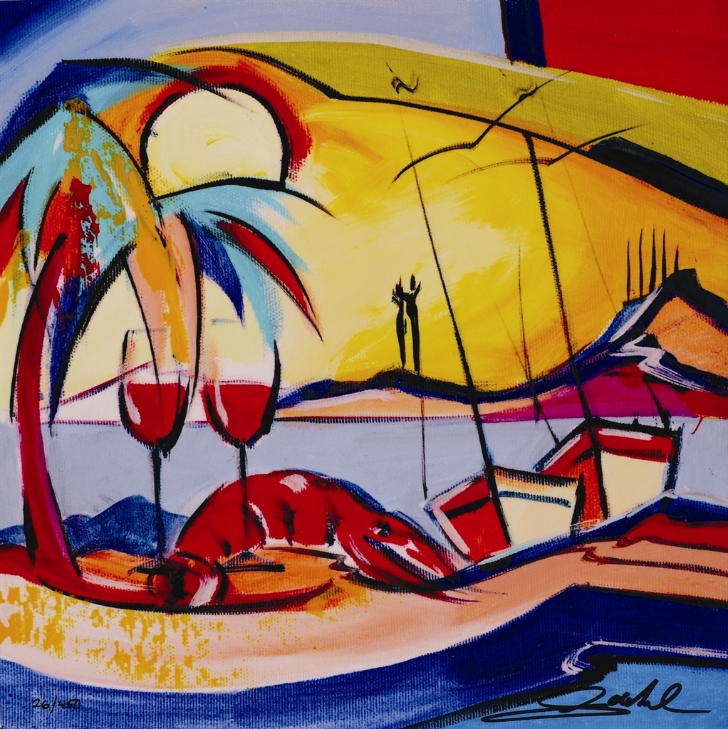 "Wine by the Bay" (2017), Alfred Gockel, Park West Gallery, summer art