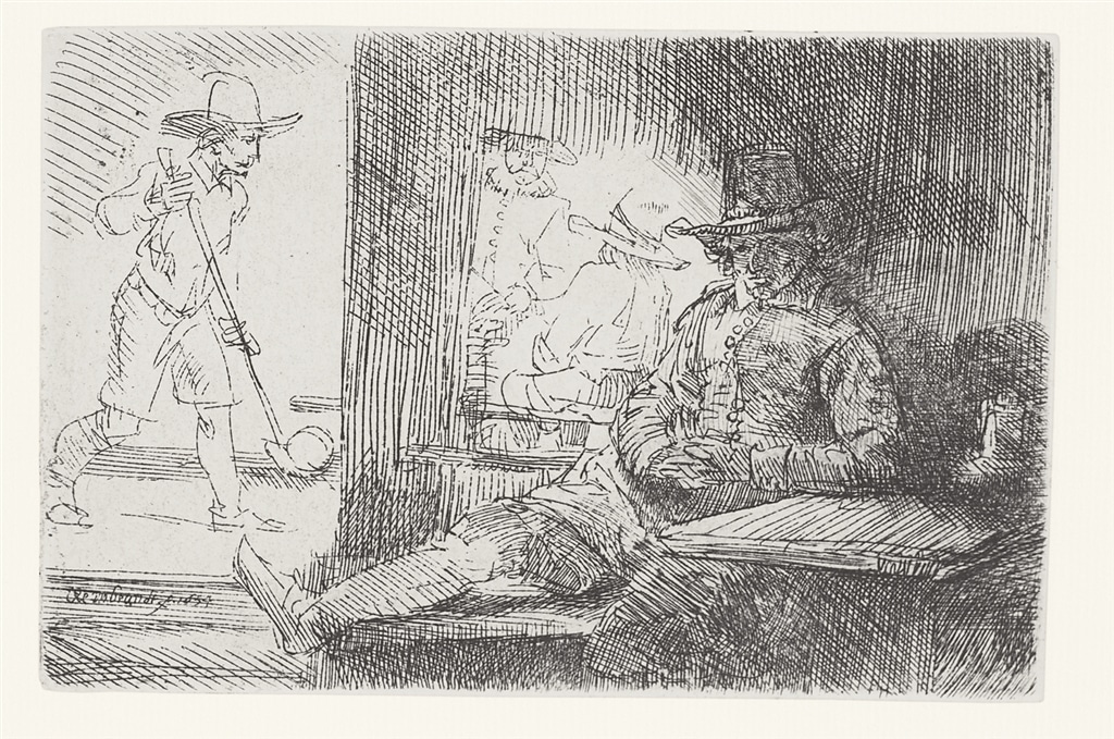 "The Golf Player" (1654), Rembrandt Van Rijn. A 20th/21st Century impression from the "Millennium Collection," printed by master printer, Marjorie Van Dyke.