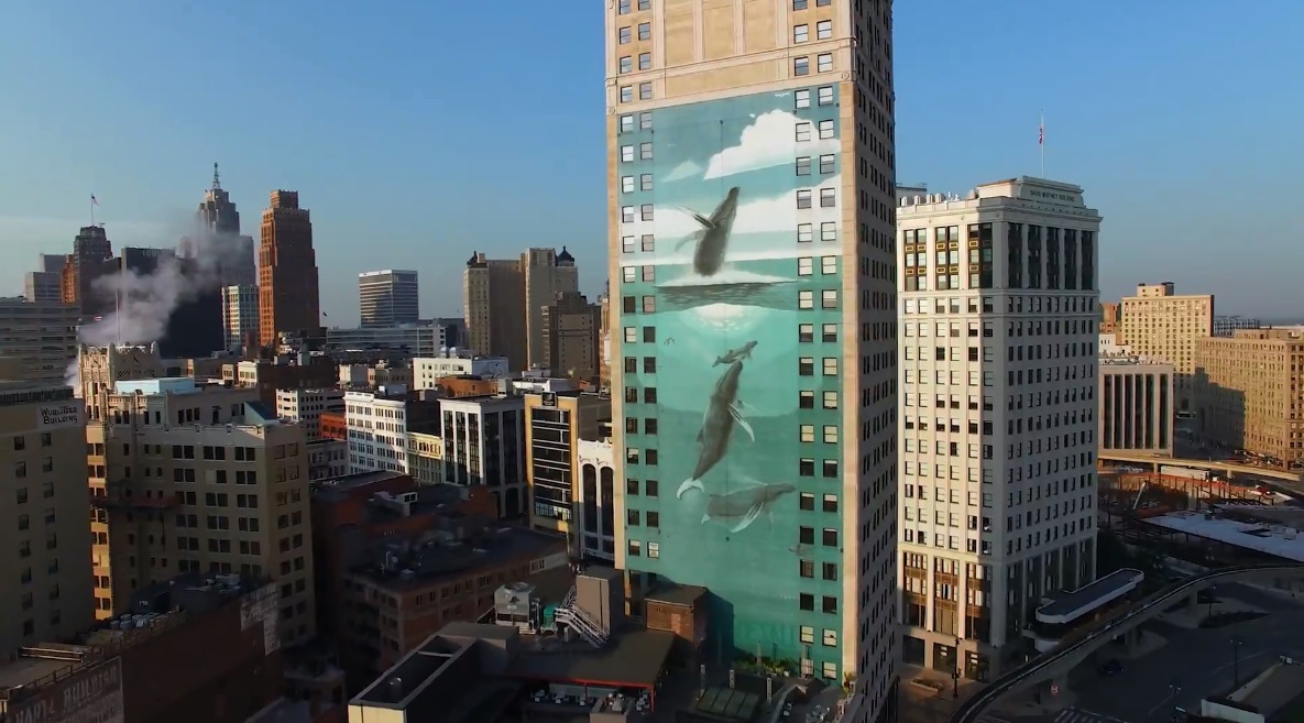 One of the "Whaling Wall" murals in the artist's hometown of Detroit.