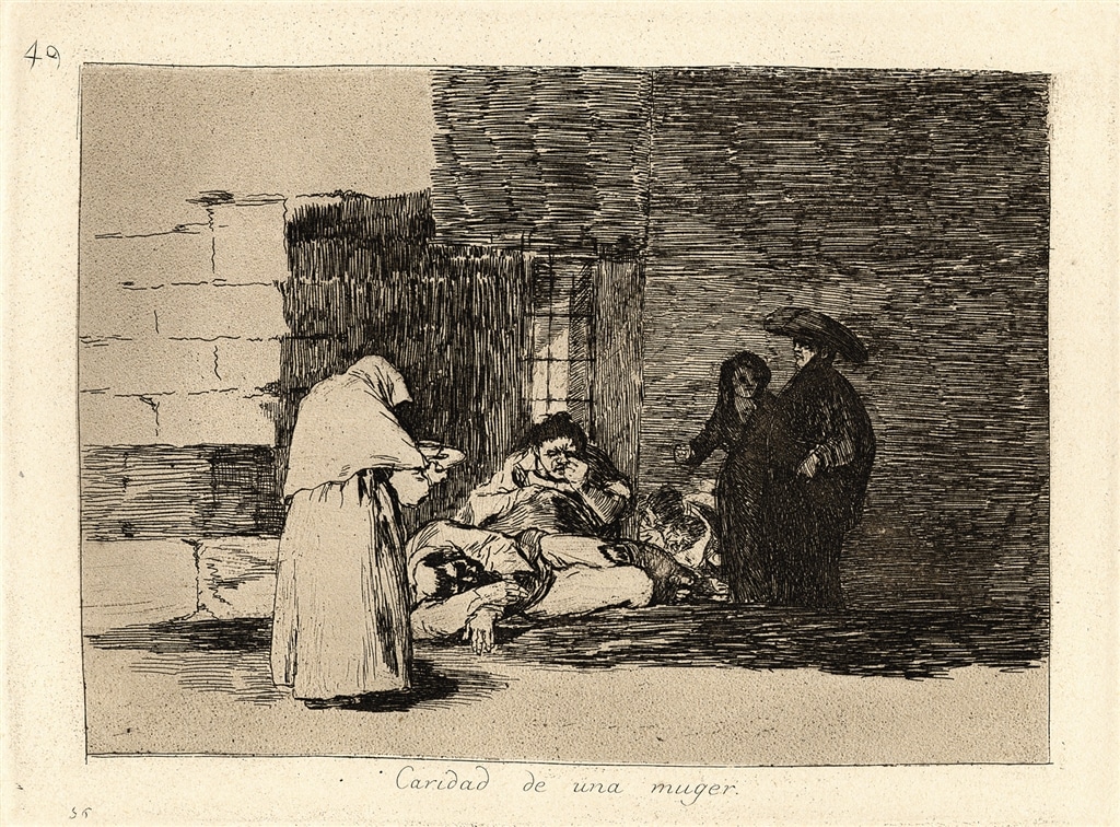 "Caridad de una muger" (A Woman's Charity, 1810-1820), Francisco Goya. Etching, lavis, burin, and burnisher on wove paper.