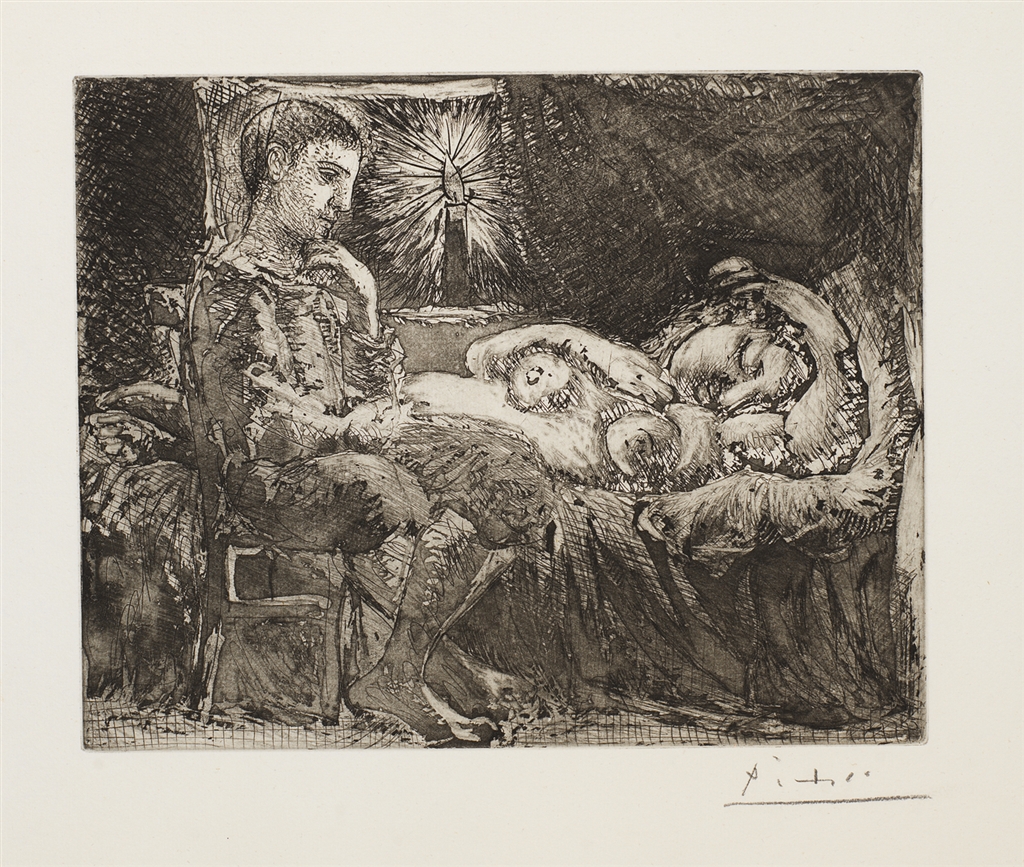 "Garcon et Dormeuse a la Chandelle" (1934), Pablo Picasso. From The Suite Vollard, Etching on Montval laid paper.