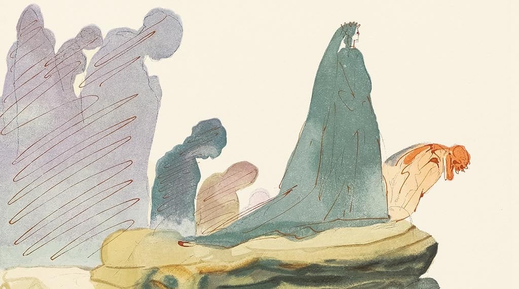 Detail from "The Dishonest" (Les prevaricators; 1960). From "Divine Comedy—Inferno 22," Salvador Dalí.