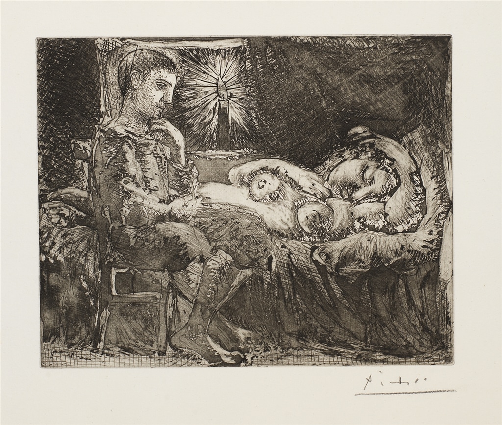 "Garcon et Dormeuse a la Chandelle" (1934). Etching from Picasso's Vollard Suite.