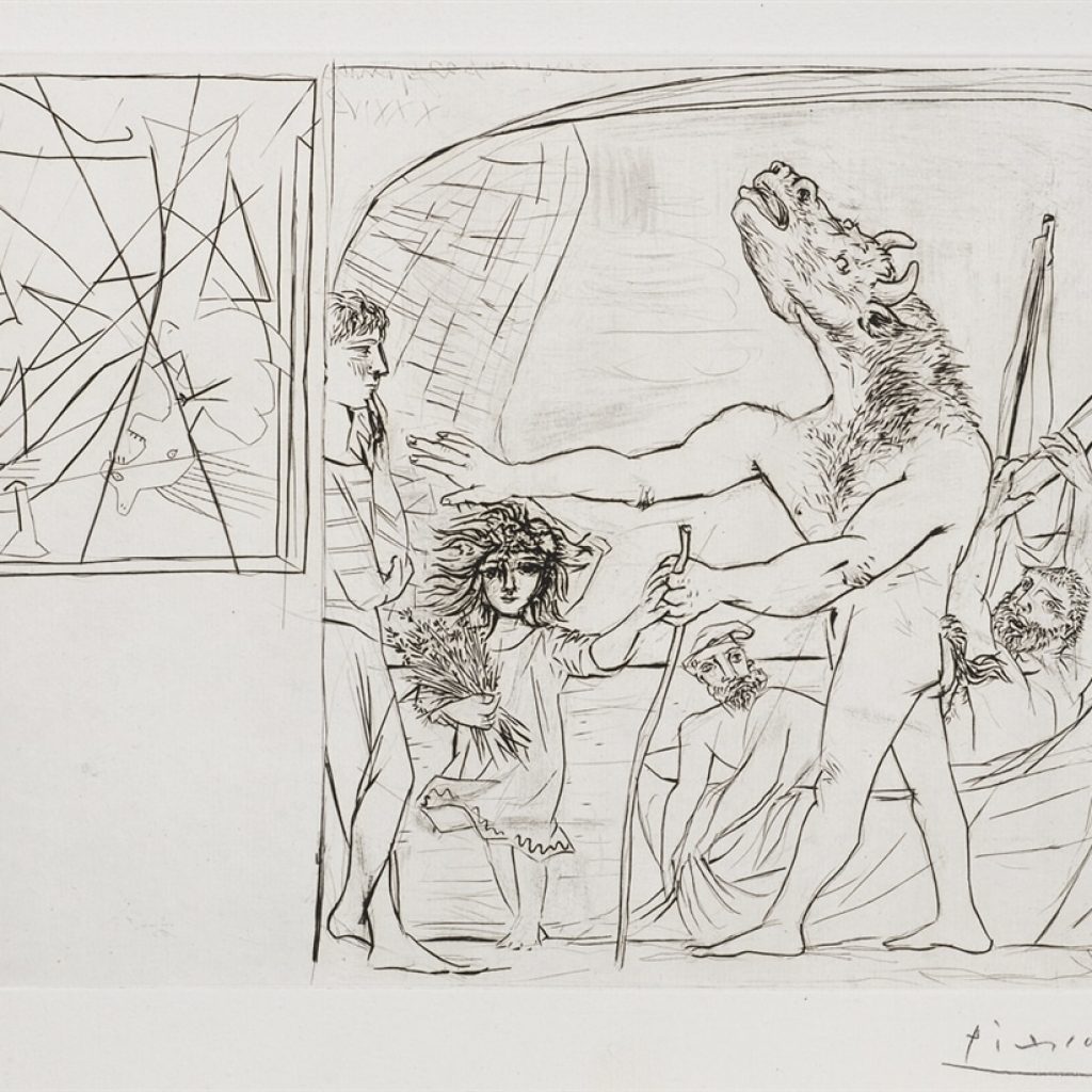 "Minotaure Aveugle Guide Par une Fillette, I" (1934). Etching from Picasso's Vollard Suite.