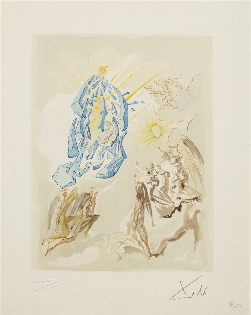"Meeting of the Forces of Luxury" (Dante recouvre la vue; 1960). From Dalí's "Divine Comedy—Paradise 26."