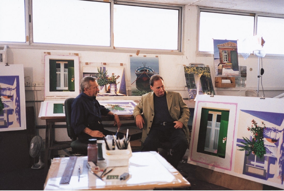 Igor Medvedev and Park West Gallery Founder and CEO Albert Scaglione at Romi-Shaked Levan studio in Israel in 1999