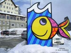 Britto's "Boomfish" sculpture in St. Moritz, Switzerland.