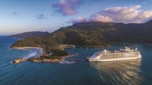 Grober's current ship, Harmony of the Seas, docked at Labadee, Haiti.