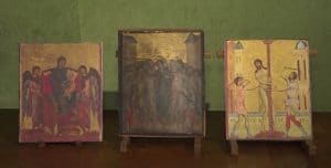 "Christ Mocked" and two other paintings created by Cimabue (Image credit: AFP)