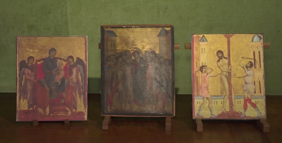 "Christ Mocked" and two other paintings created by Cimabue (Image credit: AFP)