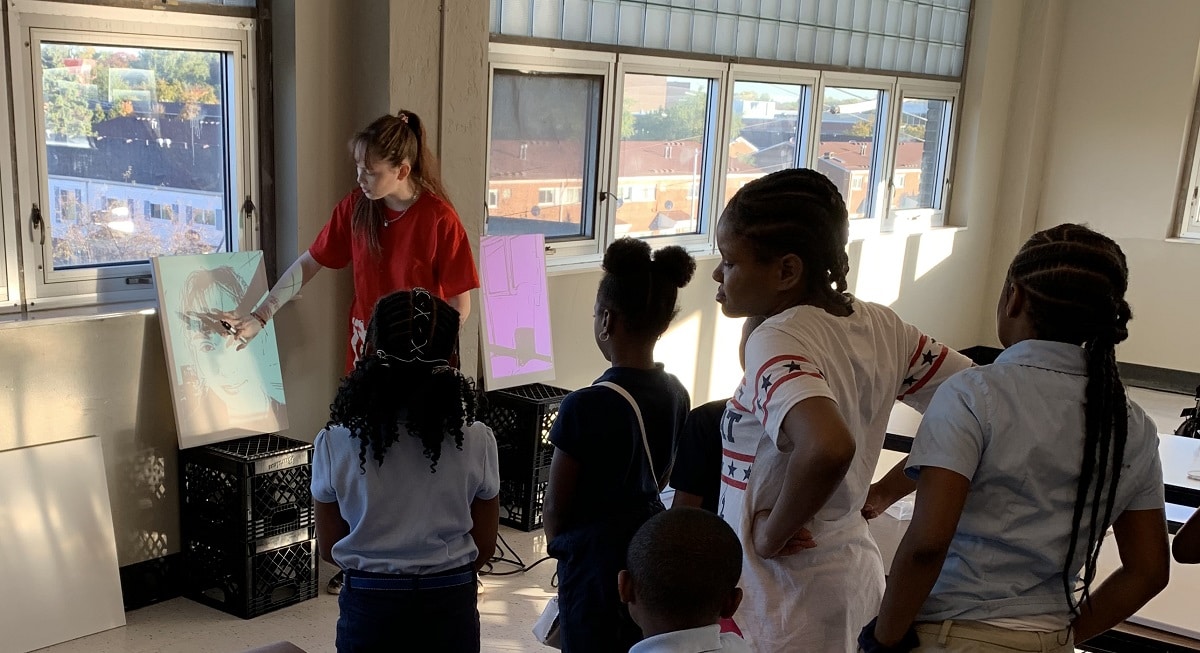 Autumn de Forest shares her knowledge with students at the Detroit Academy of Arts & Sciences 