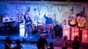 The Dynamic Les DeMerle Little Big Band at the 2019 Amelia Island Jazz Festival, featuring Bonnie Eisele on vocals, Steve Strawley on trumpet, Don Zentz on saxophone, Clarence Hines on trombone, Doug Matthews on piano, and Les DeMerle on drums and vocals.