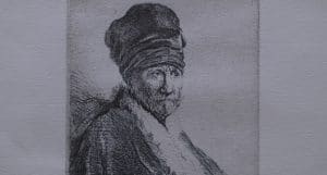 Detail from Rembrandt's 1630 etching "Bust of a Man Wearing a High Cap; Three-Quarters"