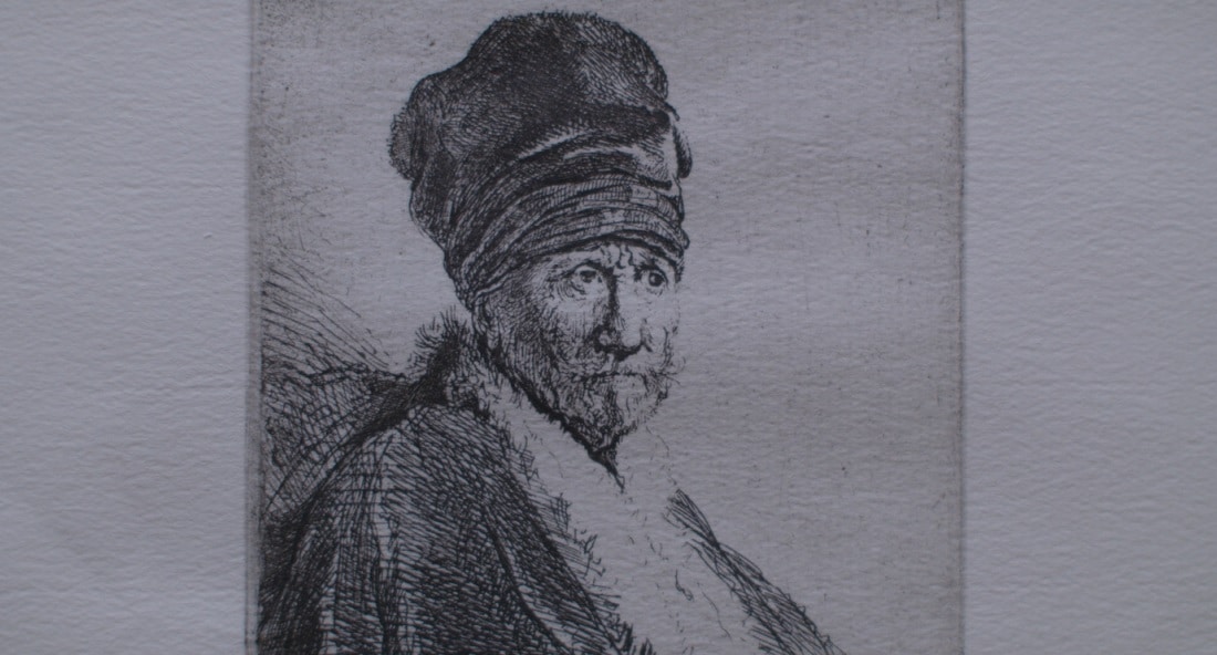 Detail from Rembrandt's 1630 etching "Bust of a Man Wearing a High Cap; Three-Quarters"