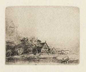 "Landscape with a Cow Drinking" (ca. 1650), Rembrandt