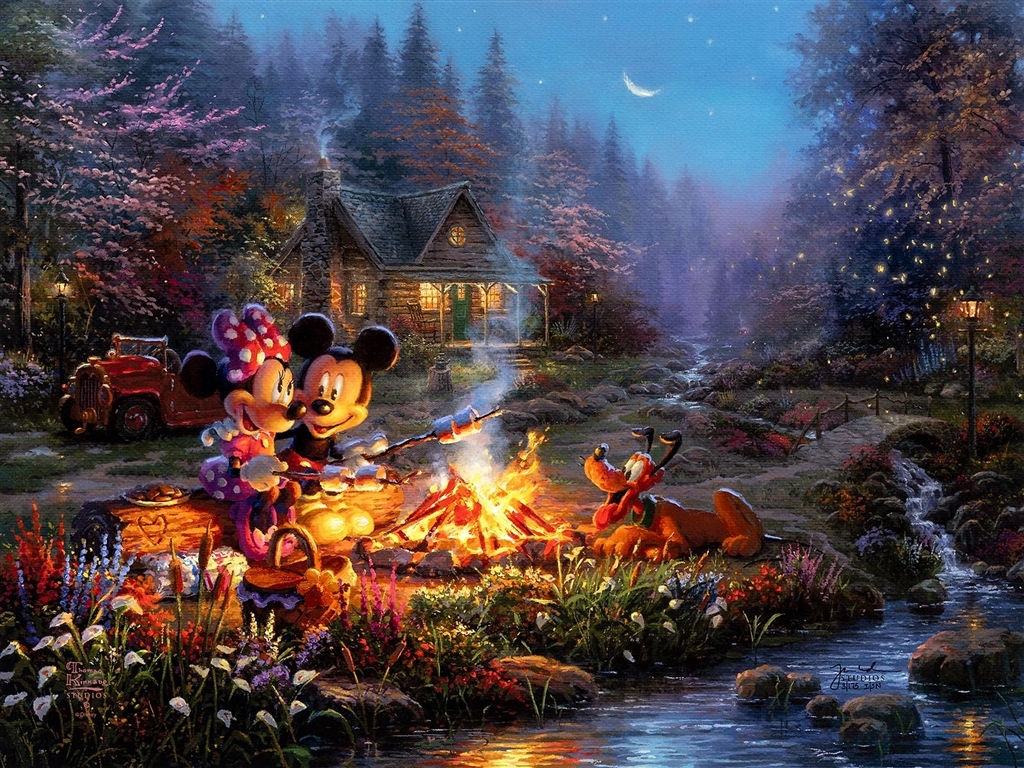 "Mickey & Minnie Sweetheart Campfire," Thomas Kinkade
