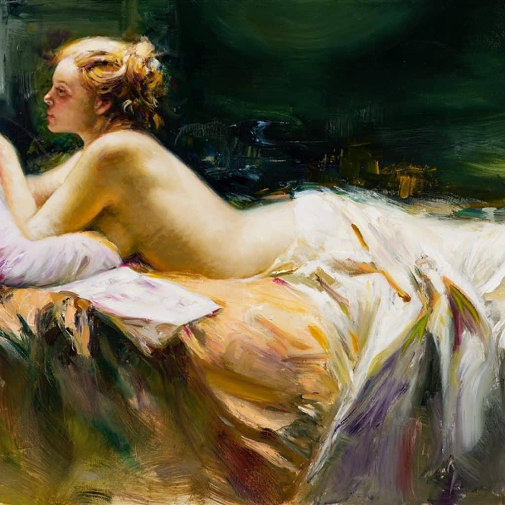 "Colorful Repose," Pino, female form, figurative art