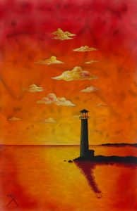 "Sunset Lighthouse," Cris X
