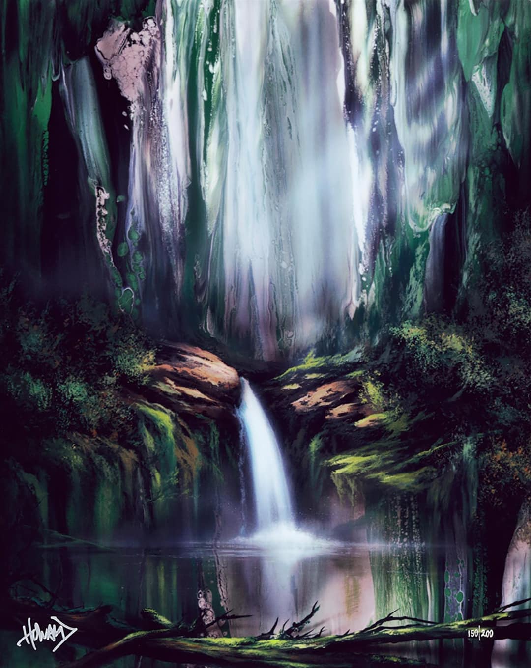 Ashton Howard painting of a waterfall in a forest