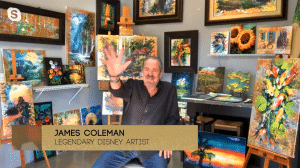 James Coleman in his studio waving at his webcamera