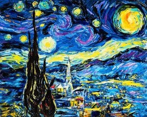 An homage to Vincent Van Gogh's "Starry Night" by Park West artist Duaiv.