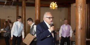 WJR's Paul W. Smith giving a toast at Albert Scaglione's 80th birthday party on Michigan's Mackinac Island.