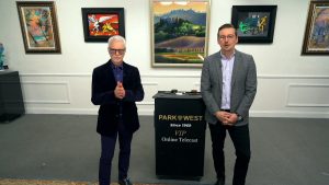 Park West Senior Gallery Director Morris Shapiro and Host Cole Waters welcome guests to Park West’s online auctions to benefit the Ukrainian Red Cross.