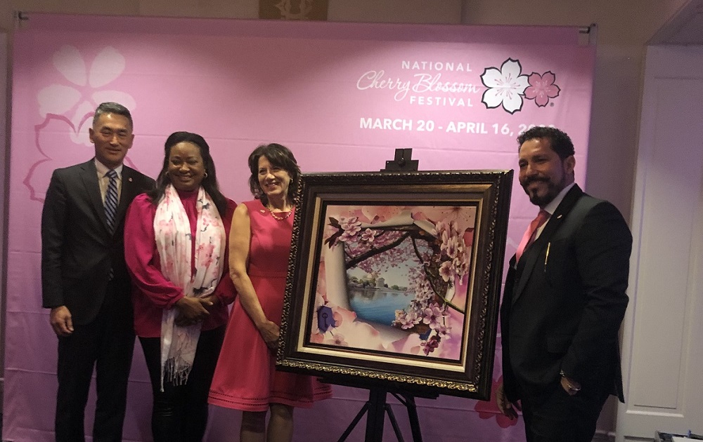 Ambassador Tamaki Tsukada, Deputy Chief of Mission, Embassy of Japan; Kimberly Bassett, Secretary of the District of Columbia; Diana Mayhew, President & CEO, National Cherry Blossom Festival; and Orlando Quevedo